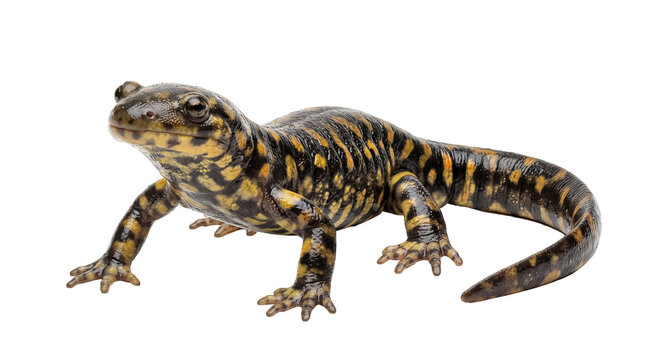 Spotted fire salamander amphibian isolated on transparent background