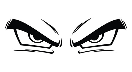 Pair of stylized feline eyes with angled brows and sharp pupils black silhouette animal cat predator eye shape © Mama
