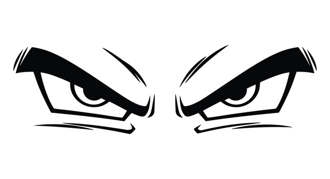 Pair of stylized feline eyes with angled brows and sharp pupils black silhouette animal cat predator eye shape
