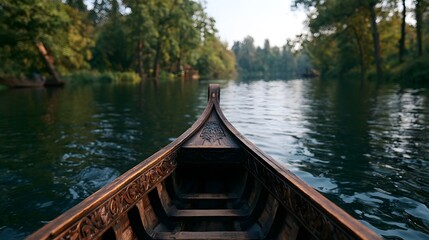 Naklejka premium An eco friendly gondola glides across a calm lake offering a peaceful and scenic journey through nature
