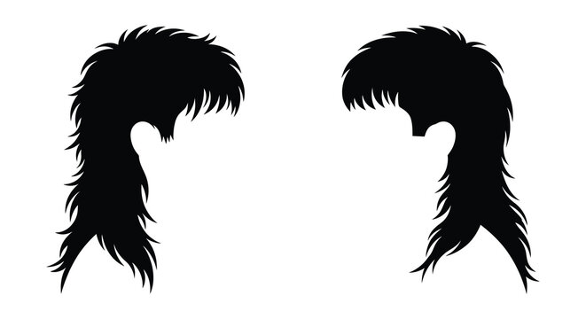 Two mullet hairstyles depicted as black silhouettes against a white background silhouette hairstyle haircut 80s fashion 1980s retro