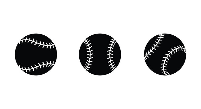 Three black baseball silhouettes with visible stitching against a white background silhouette baseballs ball sporting goods sports equipment