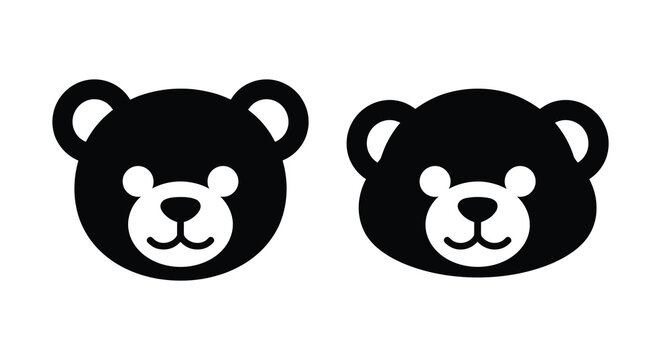 Two black bear head silhouettes with rounded ears and smiling faces against a white background silhouette face teddy