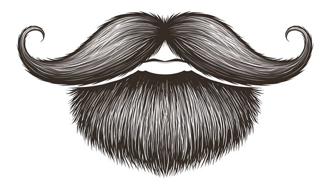 Vintage handlebar mustache and full beard isolated on white background