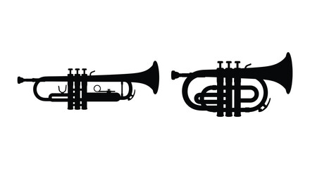 Obraz premium Two brass musical instruments a trumpet and a french horn depicted as a black silhouette instrument wind music