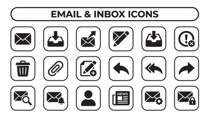 Fototapeta premium Email and Inbox Solid Glyphs Collection for Business Communication and Mail Management