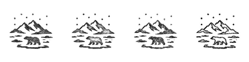 Fototapeta premium Monochrome sketch tundra biome icon design set