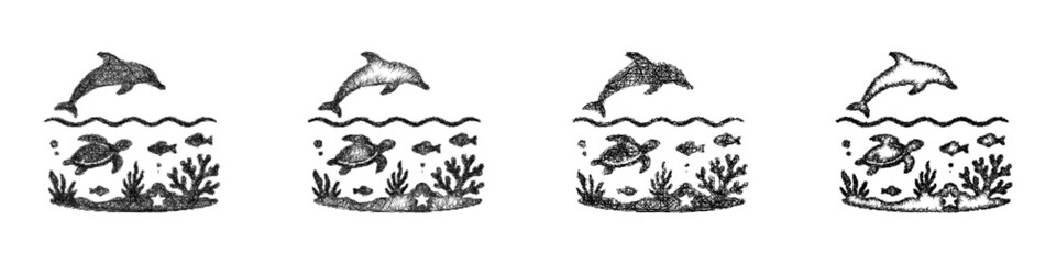 Obraz premium Sketch marine ecosystem icon design set