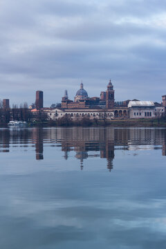 Mantua Skyline Reflected in Lago di Mezzo at Sunrise, Italy
