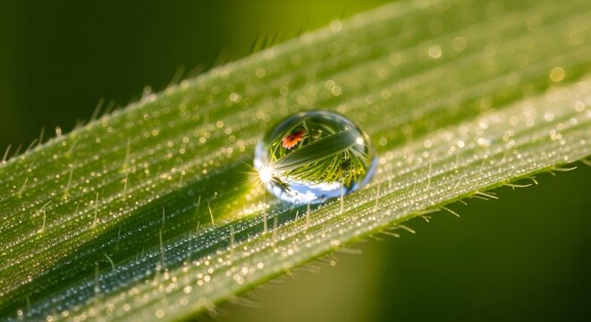 Water droplet on leaf: Nature's reflection macro detail