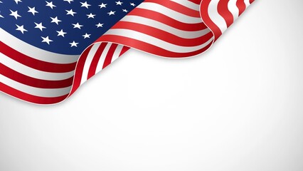 Obraz premium Waving American Flag Top Border with Clean Copy Space for 4th of July Patriotic Background