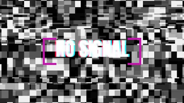 Abstract pixel grid with central glitch text
