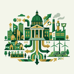 Fototapeta premium Sustainable Urban Ecosystem Flow Towards Green Energy Powering Cities