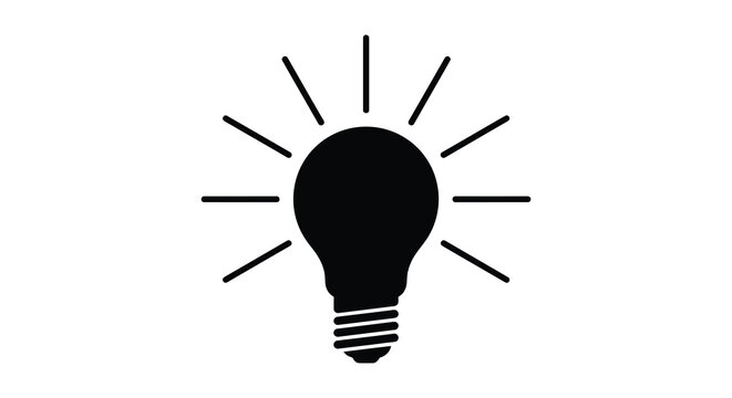 Lightbulb Silhouette With Rays Black On White Background