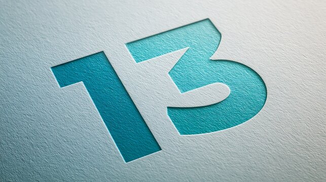 Number thirteen 3D debossed sign on paper textured surface