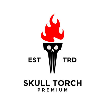 Skull Torch Logo with Red Flame and Vintage EST TRD Text - Premium Emblem Design
