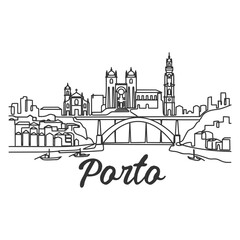 Obraz premium Porto Portugal City Skyline - Minimalism Hand Drawn Illustration