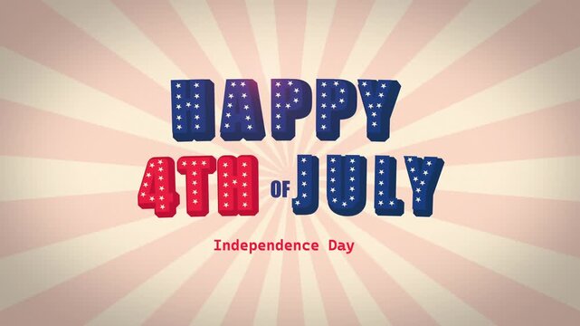 Happy 4th of July Independence Day Animated 3D Text with Retro Sunburst Rays and Stripes Background animation 4k.