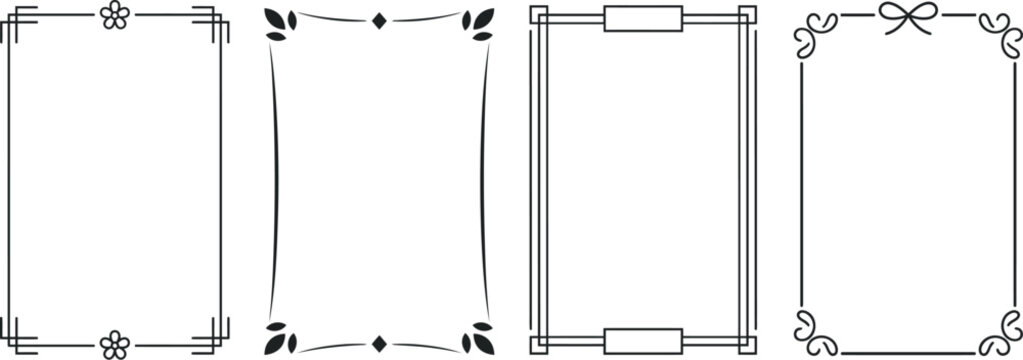 Decorative Mixed Style Line Art Border and Frame Set with Flower Leaf Diamond Bracket and Bow Corner Elements for Wedding Certificate Invitation Menu Card and Elegant Graphic Design Templates
