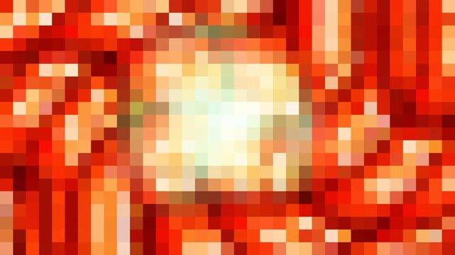 Abstract pixelated mosaic pattern with warm red orange tones and bright center