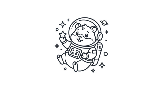 Cute cartoon cat in astronaut suit.