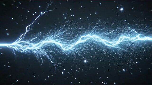 Blue electric lightning bolt discharge with sparks.