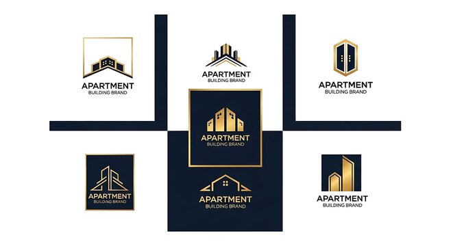 Gold and black luxury apartment building logo design collection