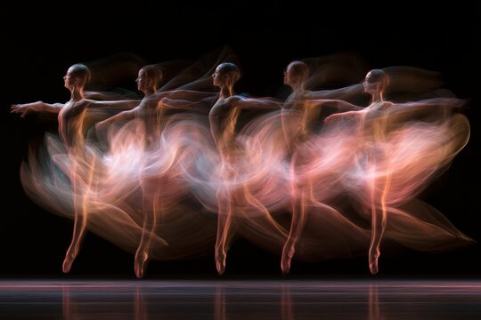 Ballerina performing stroboscopic movement creating expressive ballet dance