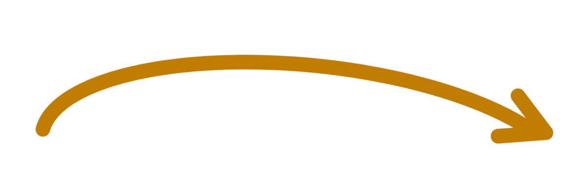 Golden yellow curved arrow arc doodle hand drawn brush