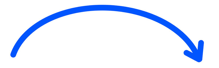 Obraz premium Blue curved arc arrow bending downward doodle hand drawn