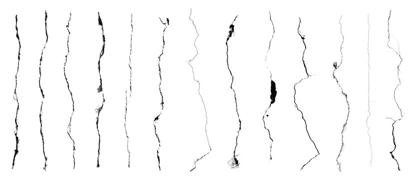 13 crack overlay PNG elements on transparent background with realistic broken glass, cracked concrete and damaged wall texture lines