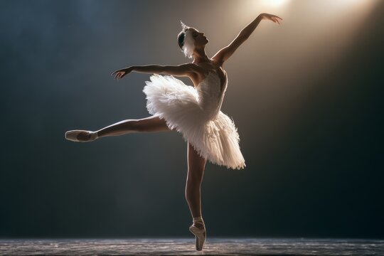 Ballet dancer performing swan lake on stage