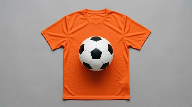 Orange Soccer Jersey with Classic Black and White Football on Grey Background