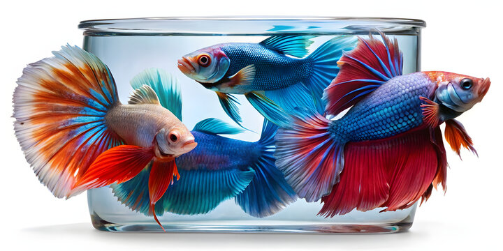 Vibrant Siamese Fighting Fish Swimming in Glass Aquarium with Clear Water