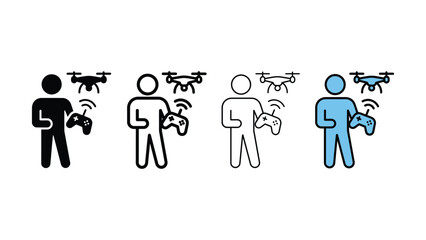 Stick figure illustrations of a person controlling a drone with a gamepad in various color schemes © Shafia
