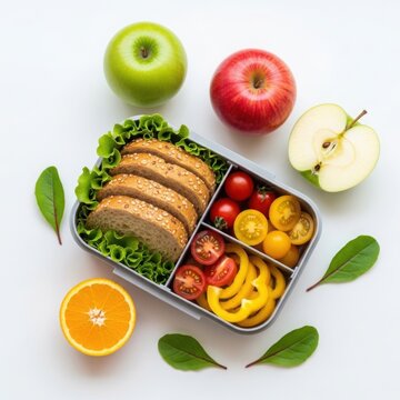 Healthy lunchbox with fresh fruits and vegetables