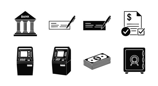 Vector illustration of banking and finance icons set on a transparent background