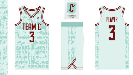 Obraz premium Basketball uniform mockup template design. Basketball jersey, basketball shorts in front and back view. Basketball logo design. 