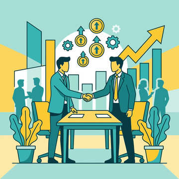 Successful Business Partnership Handshake Agreement with Growth Charts