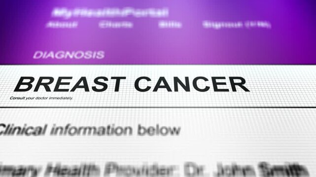 Camera Slides Across Generic Health Portal with Breast Cancer Diagnosis