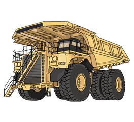 Illustration of yellow mining dump truck in white background © Hendri