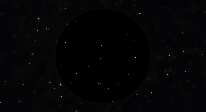 Black circle eclipsing stars in dark outer space background