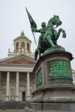 Brussels,Belgium - September 15, 2022: Equestrian sculpture of Godfrey of Bouillon, medieval leader of the First Crusade, in the Place Royale.