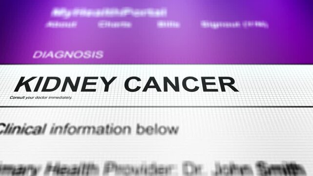 Camera Slides Across Generic Health Portal with Kidney Cancer Diagnosis