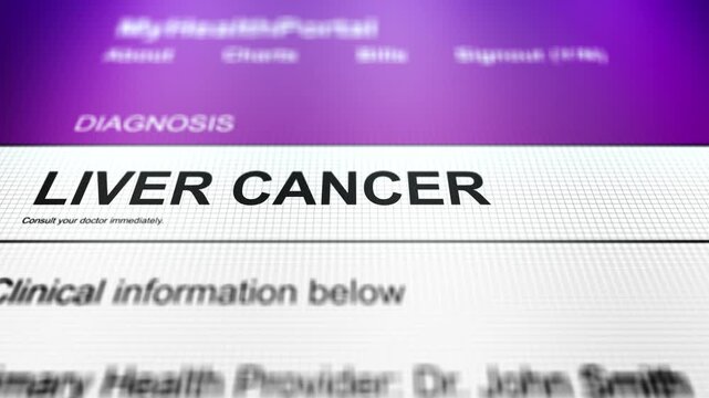 Camera Slides Across Generic Health Portal with Liver Cancer Diagnosis