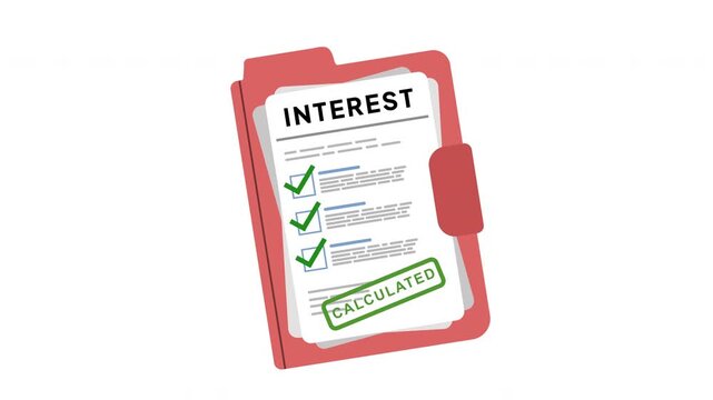 Interest Calculated : Animation of an Interest Calculation Document Sheet with Calculated Stamp Effect for Financial Accounting, Banking and Loan Management