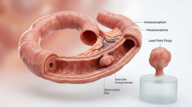 Transparent Human Small Intestine with Intussusception and Lead Point Polyp Bowel Telescoping