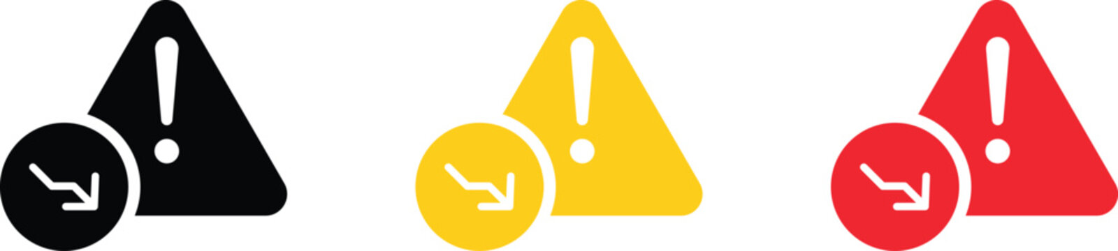 Warning triangle with down arrow trend, decline in potential, security threat, risk reduction strategy