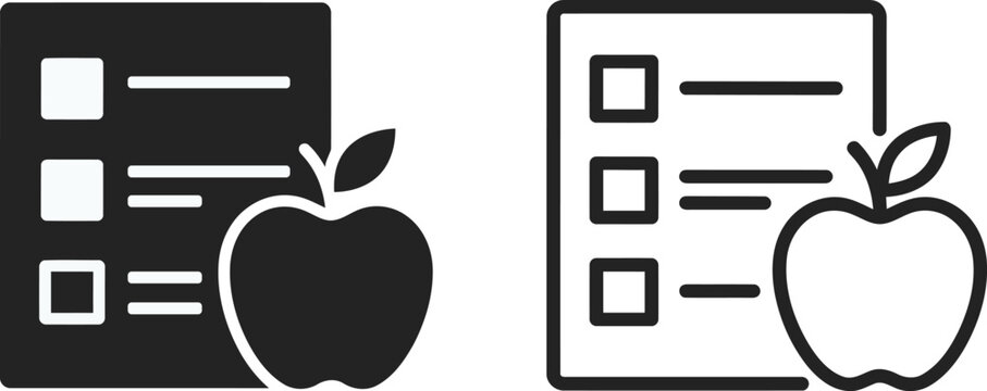 Two icons of an apple with a checklist or to-do list, one
