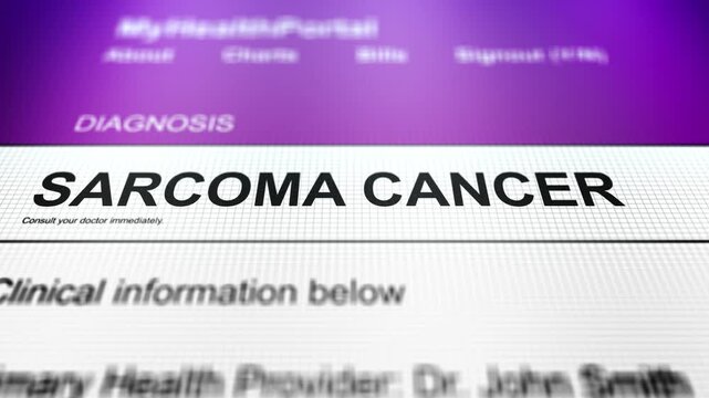 Camera Slides Across Generic Health Portal with Sarcoma Cancer Diagnosis